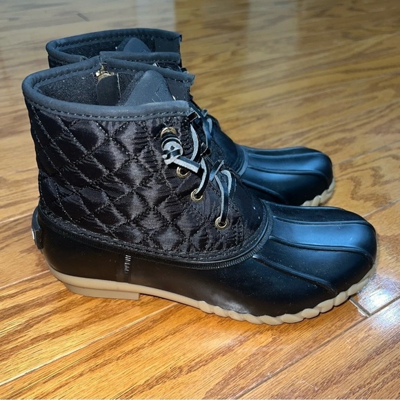 Nautica Dorsay Black Quilted Duck Rubber Boots With Ankle Zip Size 7 - Picture 11 of 12
